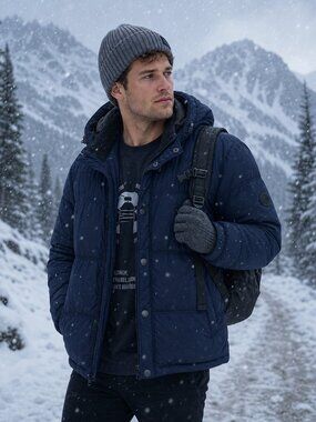 Lucky Brand Men's Navy Puffer Jacket with Hood